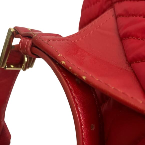 Tory Burch Red Backpack Leather Quilted Nylon Bag - Picture 8 of 13
